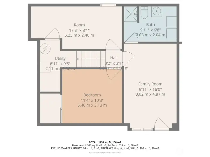 Basement: Floor plan and approximate dimensions