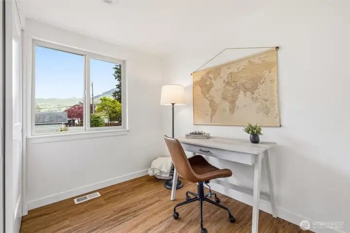 This bedroom would also make a great work from home space.