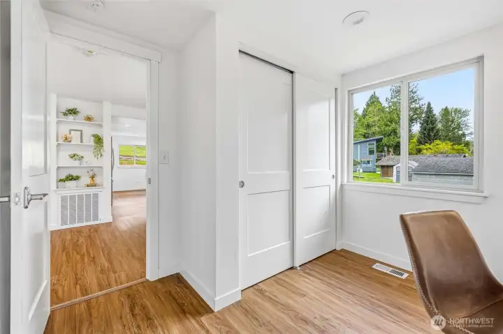 Another view of the first bedroom with closet.