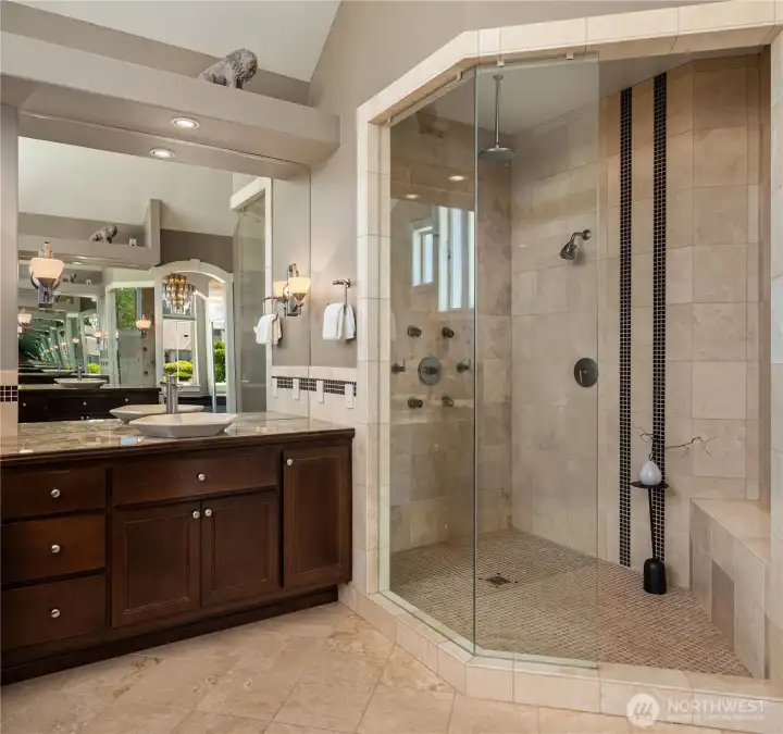 Luxurious Primary Bath -dual sink areas, oversized walk in shower~