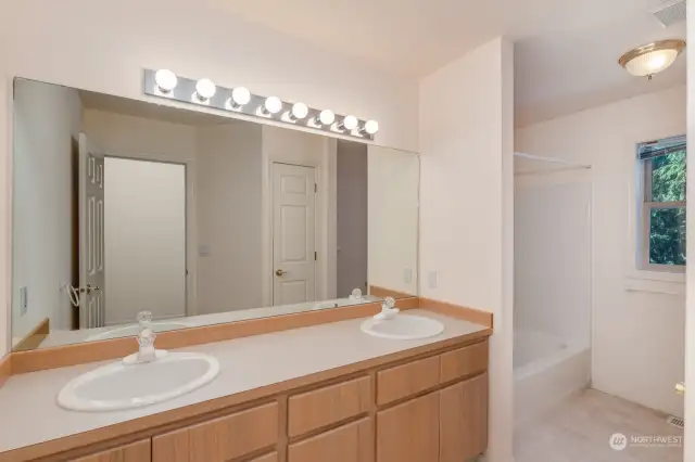 The Main Bathroom with 2 Sinks and Lots of Storage