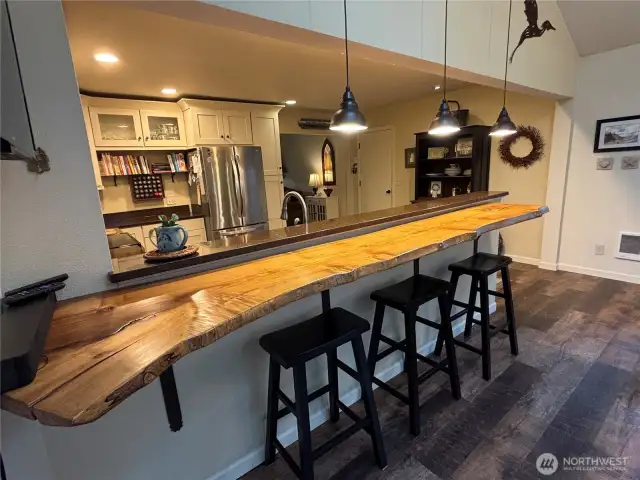Hand crafted bar created by the owner. Built for entertaining.