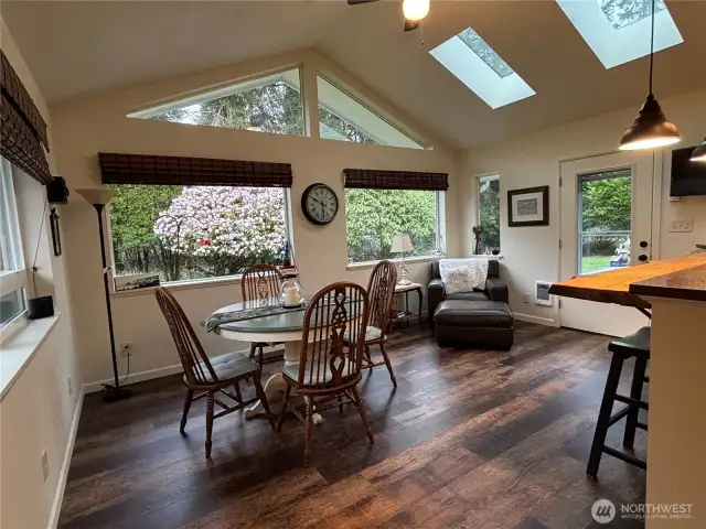 This room was added to the kitchen.  Note the skylights and cathedral ceiling.