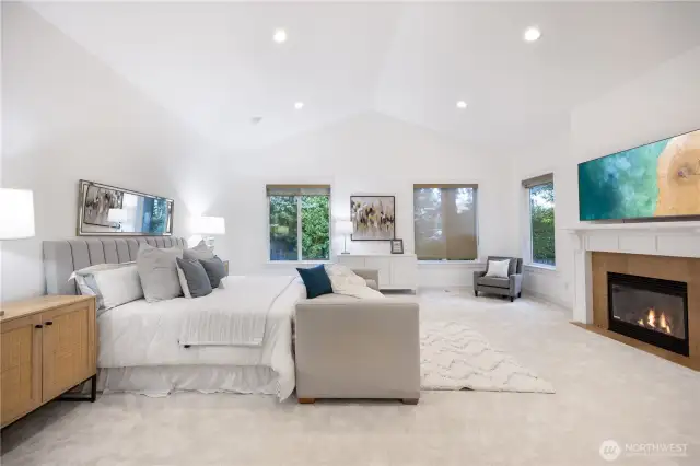 Grand master suite with vaulted ceiling and fireplace