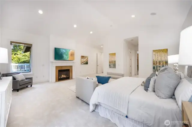 Grand master suite with vaulted ceiling and fireplace