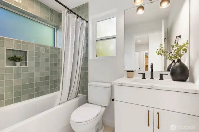 Second floor bathroom with beautiful tile