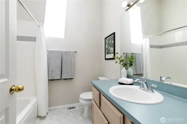 Sunny upper level bathroom