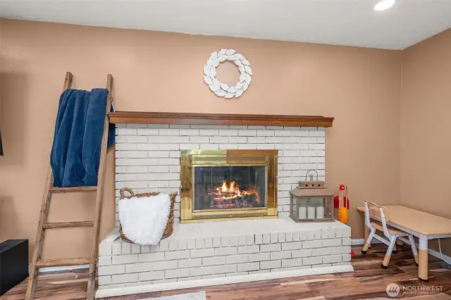 Wood burning fireplace.