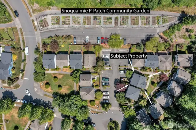 Aerial of location of home, Pea Patch and Trails