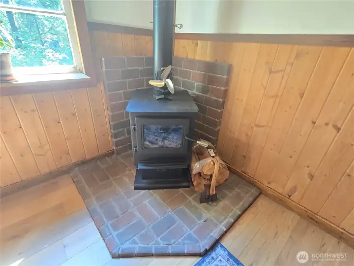 In addition to wall heaters, this cool wood stove will heat the entire home. Save electricity and you can even cook on it.
