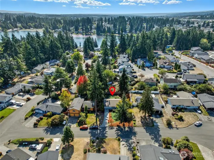 Drone pic of steel lake within walking