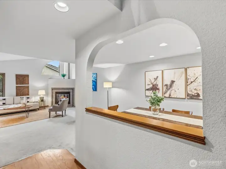 View from hallway towards the living room & dining room on the right