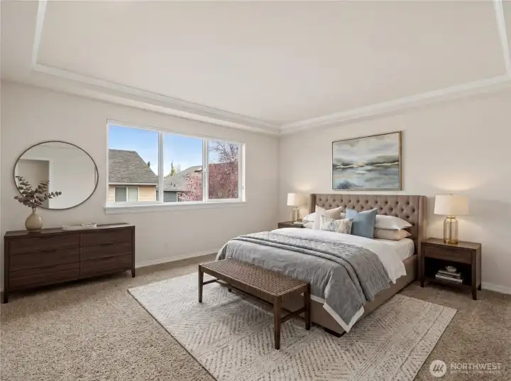 Primary bedroom. Virtually staged