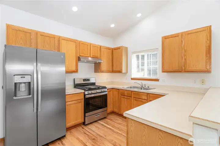 Kitchen features stainless steel appliances