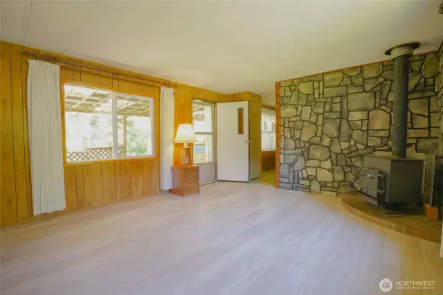 Access to back covered porch off Livingroom/dining room.