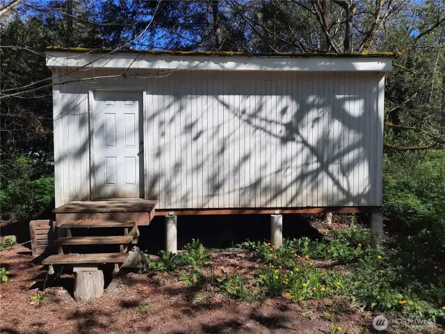 Storage shed with lights and power