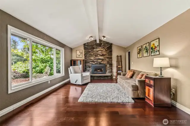 Living room w/ grand fireplace