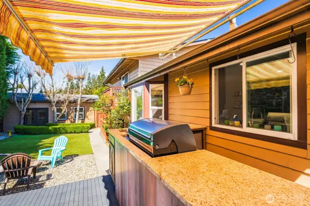 View of fire pit area off of deck, PLUS DETACHED shop.