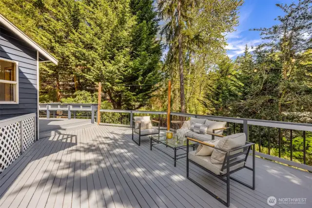 The spacious wrap-around deck is made for easy living—whether you're hosting summer BBQs, enjoying your favorite book in the sunshine, or catching the sunset with a glass of wine. It’s your own private perch in the trees.