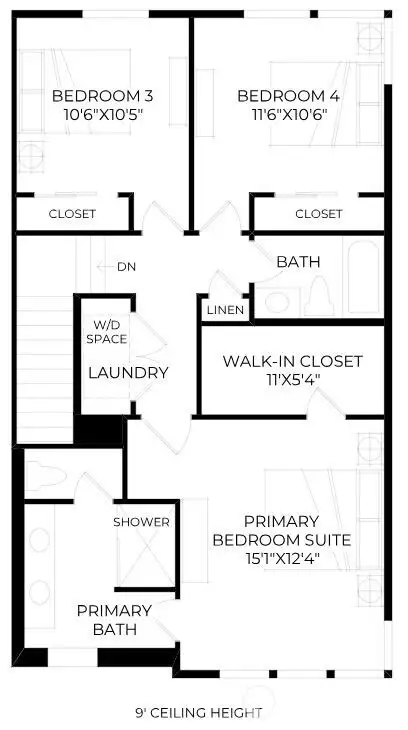 Third floor with primary and two secondary bedrooms