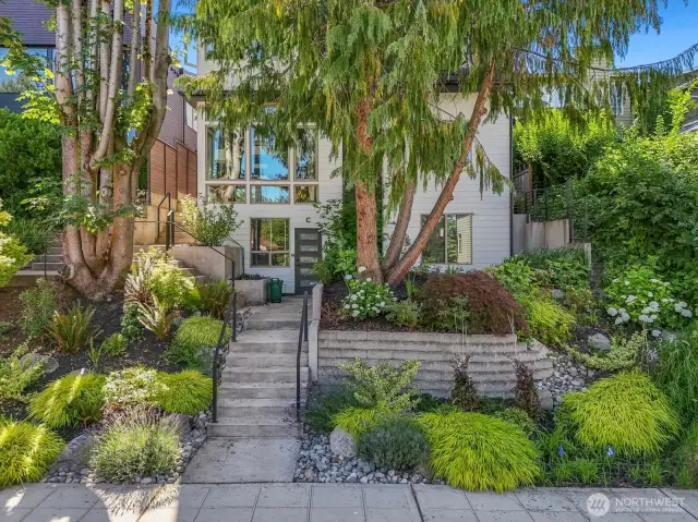 Exceptional trees define this development.  Unit pictured is not the unit for sale.  Unit B is up stairs and to the left.