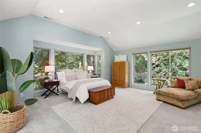 Primary bedroom includes a bump-out—feels like you are sleeping in a treehouse!