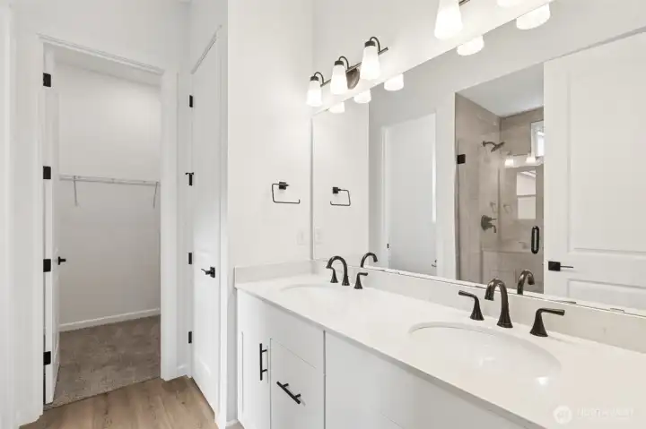 ***Actual Home *** Primary bath with double sinks and walk-in shower
