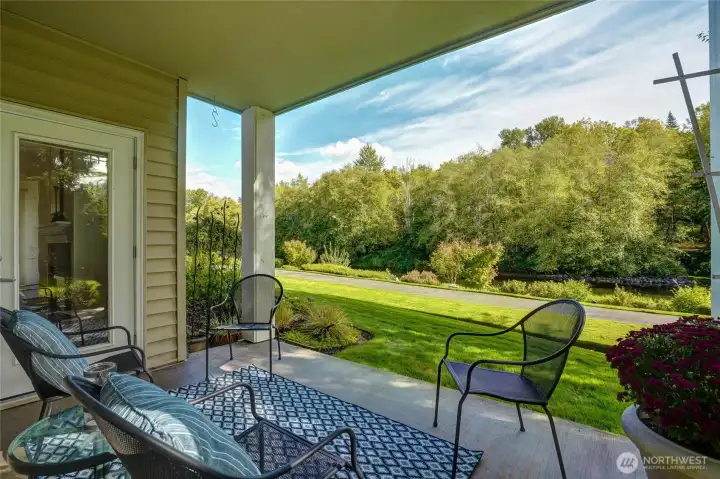View from your patio to the private trail and Samammish River beyond.