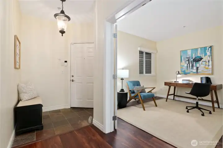Entry with office on the right.