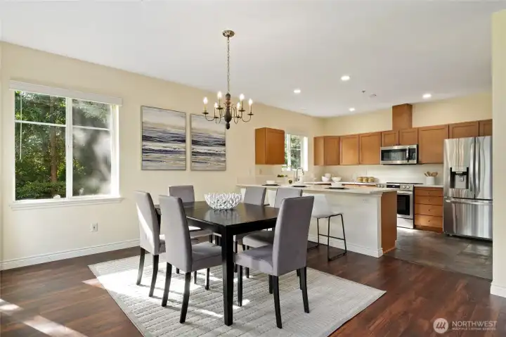 Dining room to kitchen. New quartz countertops and stainless appliances.