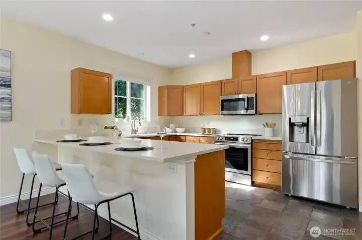 Kitchen with breakfast counter.