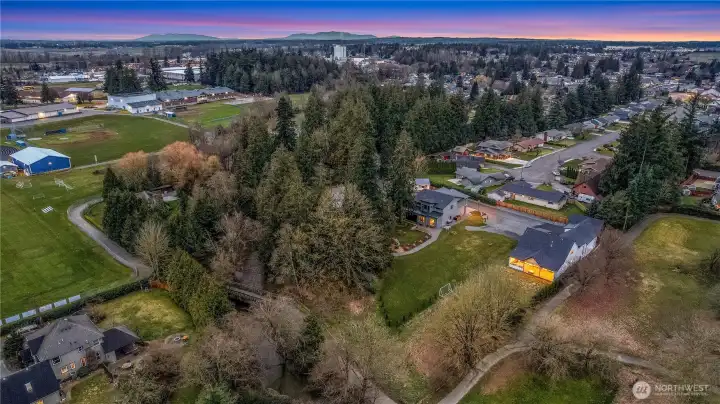 Truly nestled in town with a out in the woods feel.  Perfect combination.