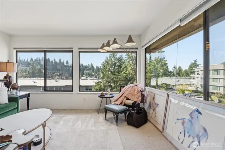 Bright & Airy Living Space with Stunning Window Views of Wildwood Park and Meydenbauer Bay