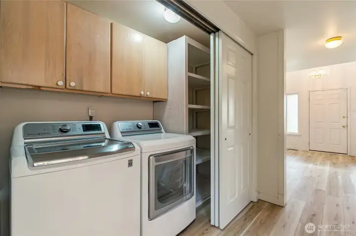 Utility closet in the hallway with additional storage for pantry.