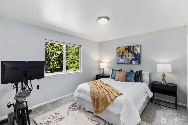 This versatile and comfortable bedroom offers plenty of room to be utilized as a sleeping quarters, playroom, or dedicated home office.