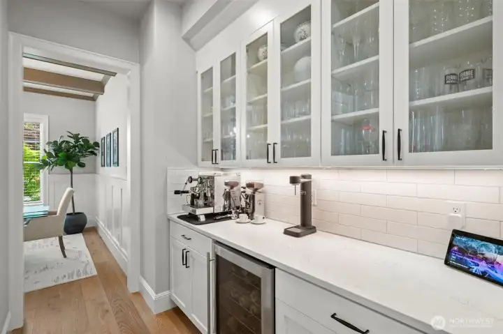 Butler's prep area with beverage fridge