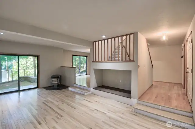 Another view of the living room.  Entry door is to the right, sliders to the back yard are to the left.