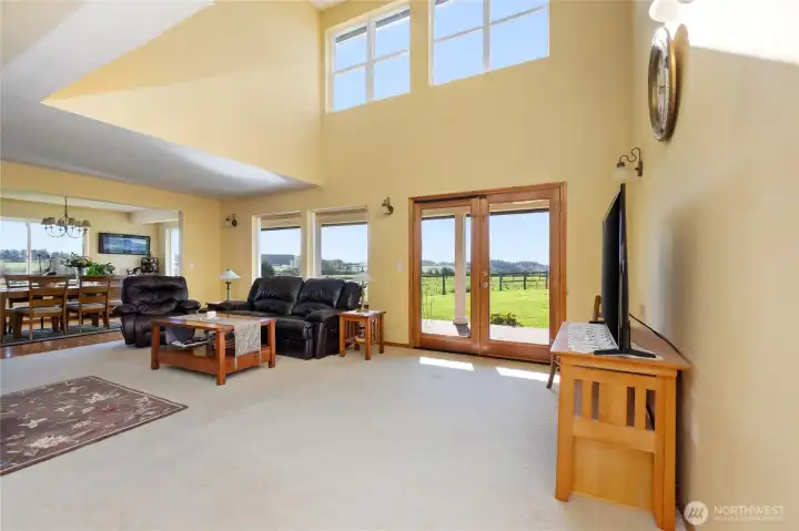 Let the light in. Large ceiling fan.