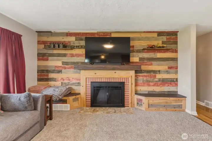 Living Room with Wood Burning Fireplace