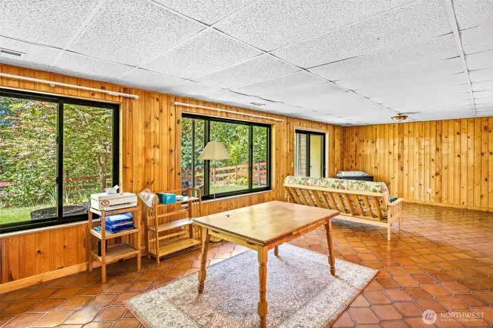 Lower level family room with dining area