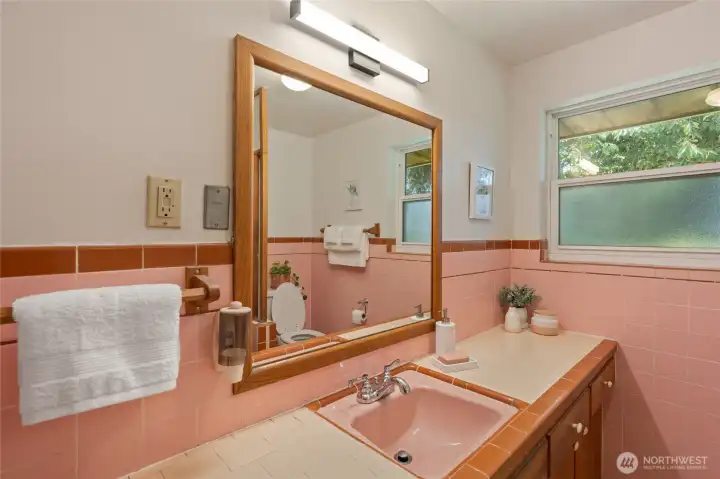 Original pink vintage tile is amazing!