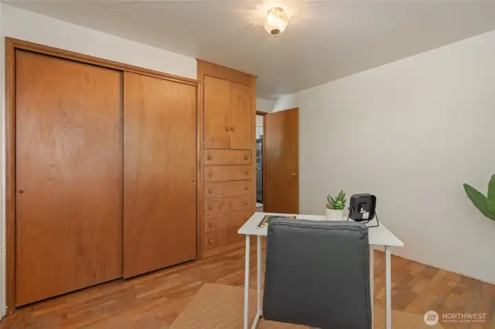 Wonderful mid century built ins for storage!