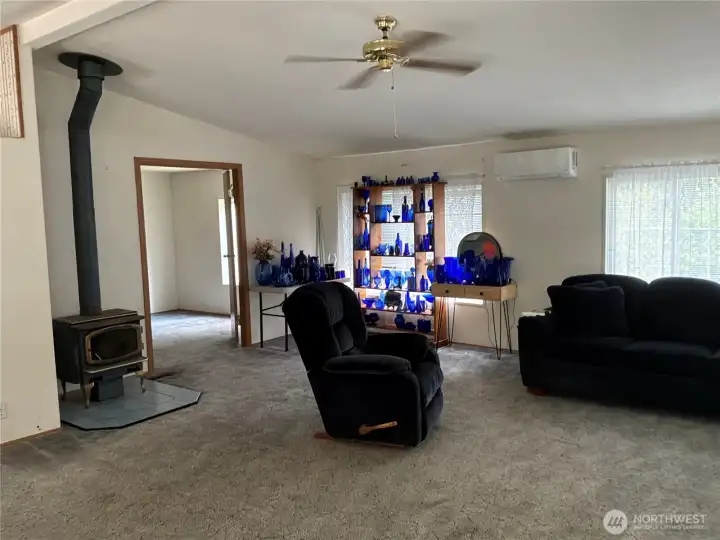 Wood stove and ductless heat pump