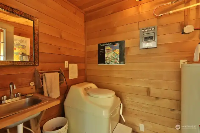 Composting toilet, hot water heater & sink