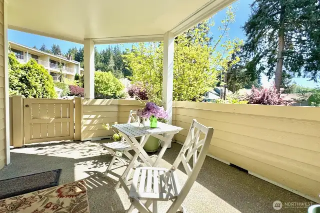 Lovely patio with gate is perfect for pet owners.