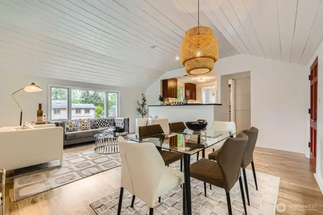 Family room and dining area looking back towards the kitchen.
