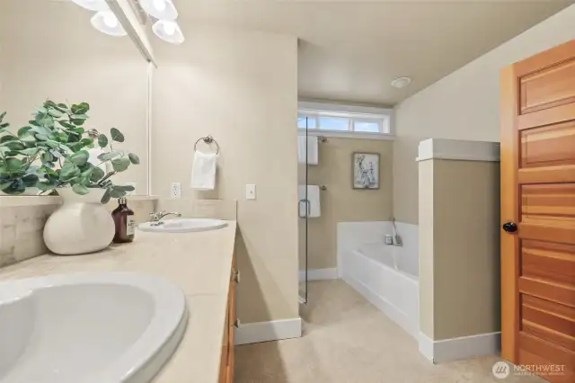 Primary Full Bath with double sink and tub