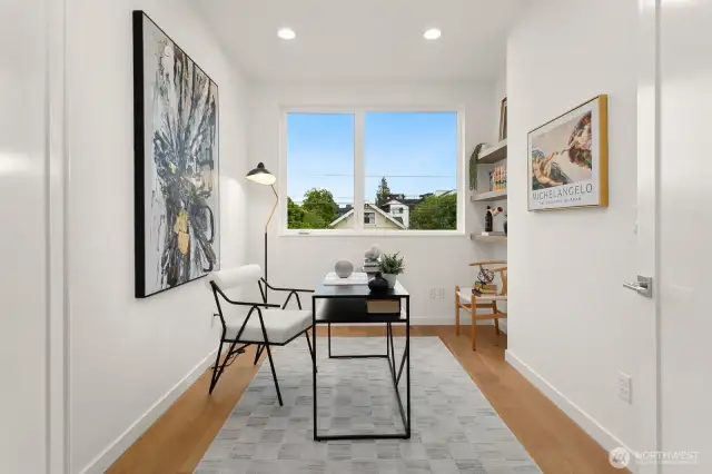 This is an extra finished room, perfect for a home office or flex space.