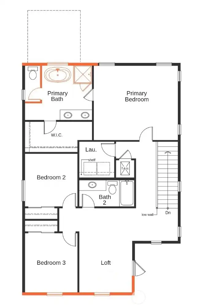 Utility room, upper-level bedrooms and loft space