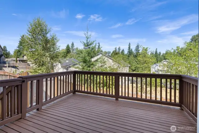 Refreshed back deck overlooking the yard!